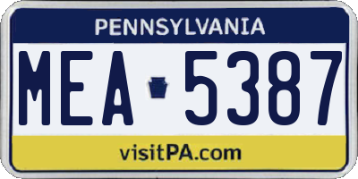 PA license plate MEA5387