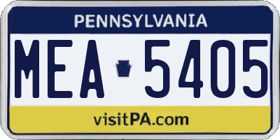 PA license plate MEA5405