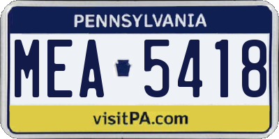PA license plate MEA5418