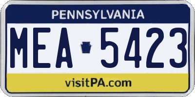 PA license plate MEA5423