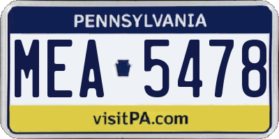 PA license plate MEA5478