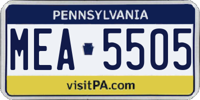 PA license plate MEA5505