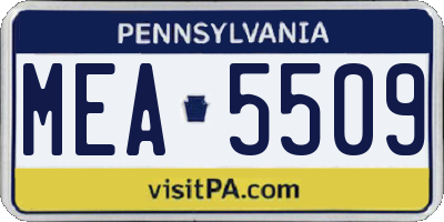 PA license plate MEA5509
