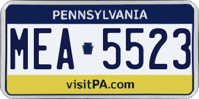 PA license plate MEA5523