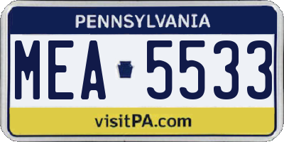 PA license plate MEA5533