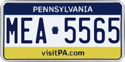 PA license plate MEA5565