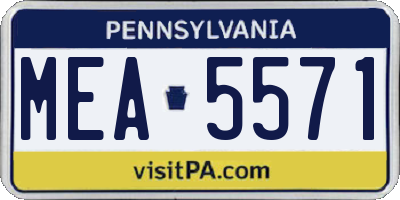 PA license plate MEA5571