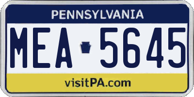 PA license plate MEA5645