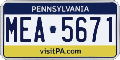 PA license plate MEA5671