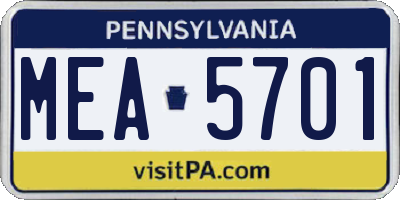 PA license plate MEA5701