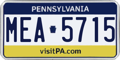 PA license plate MEA5715