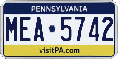 PA license plate MEA5742