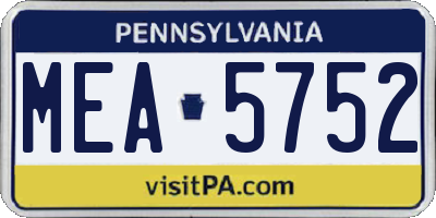 PA license plate MEA5752