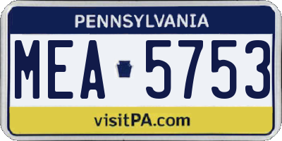 PA license plate MEA5753