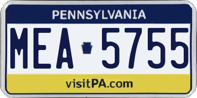 PA license plate MEA5755