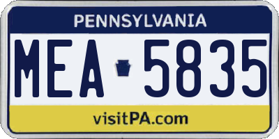 PA license plate MEA5835