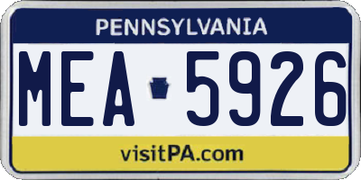 PA license plate MEA5926