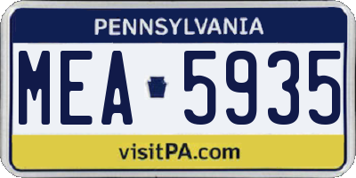 PA license plate MEA5935