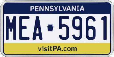 PA license plate MEA5961
