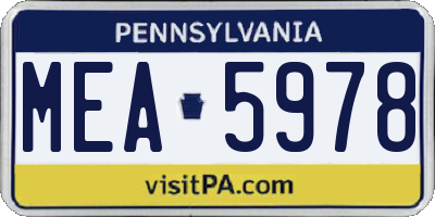 PA license plate MEA5978