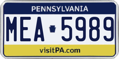 PA license plate MEA5989