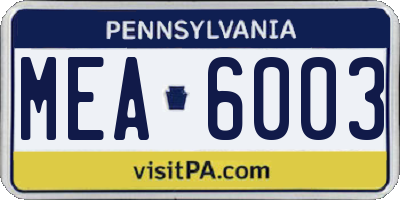 PA license plate MEA6003