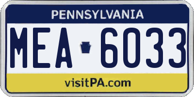 PA license plate MEA6033