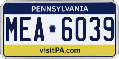 PA license plate MEA6039