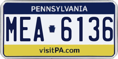 PA license plate MEA6136