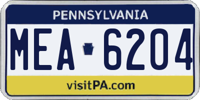PA license plate MEA6204