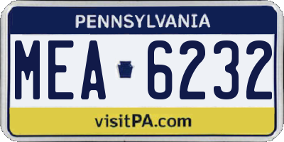 PA license plate MEA6232