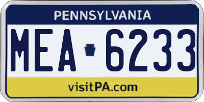PA license plate MEA6233