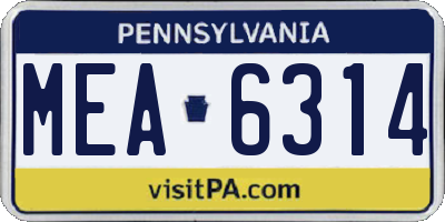 PA license plate MEA6314