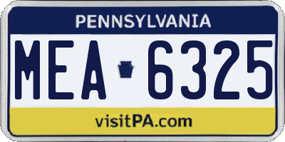 PA license plate MEA6325