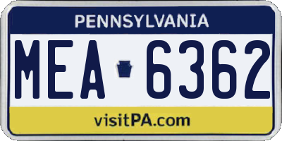 PA license plate MEA6362