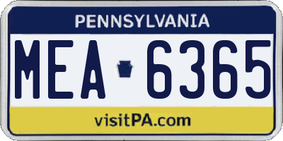 PA license plate MEA6365