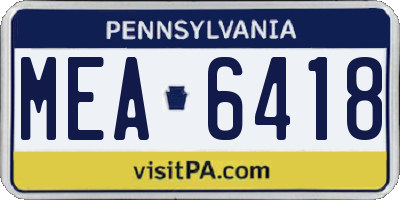PA license plate MEA6418