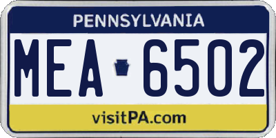 PA license plate MEA6502