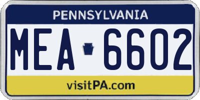 PA license plate MEA6602