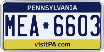 PA license plate MEA6603