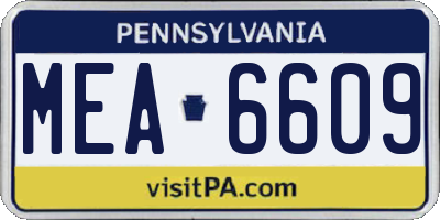 PA license plate MEA6609