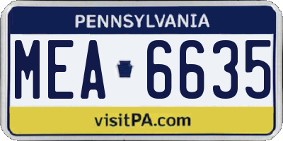 PA license plate MEA6635