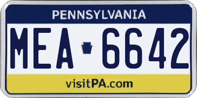 PA license plate MEA6642