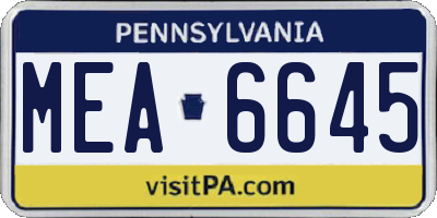 PA license plate MEA6645