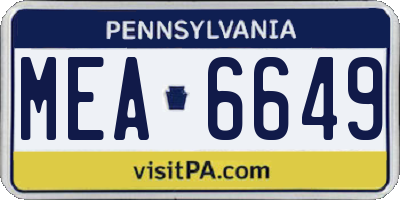 PA license plate MEA6649