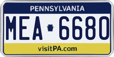 PA license plate MEA6680