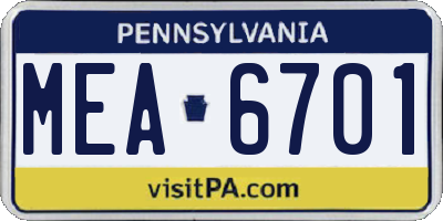 PA license plate MEA6701