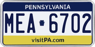 PA license plate MEA6702
