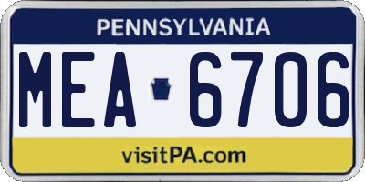 PA license plate MEA6706