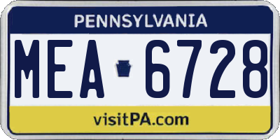 PA license plate MEA6728